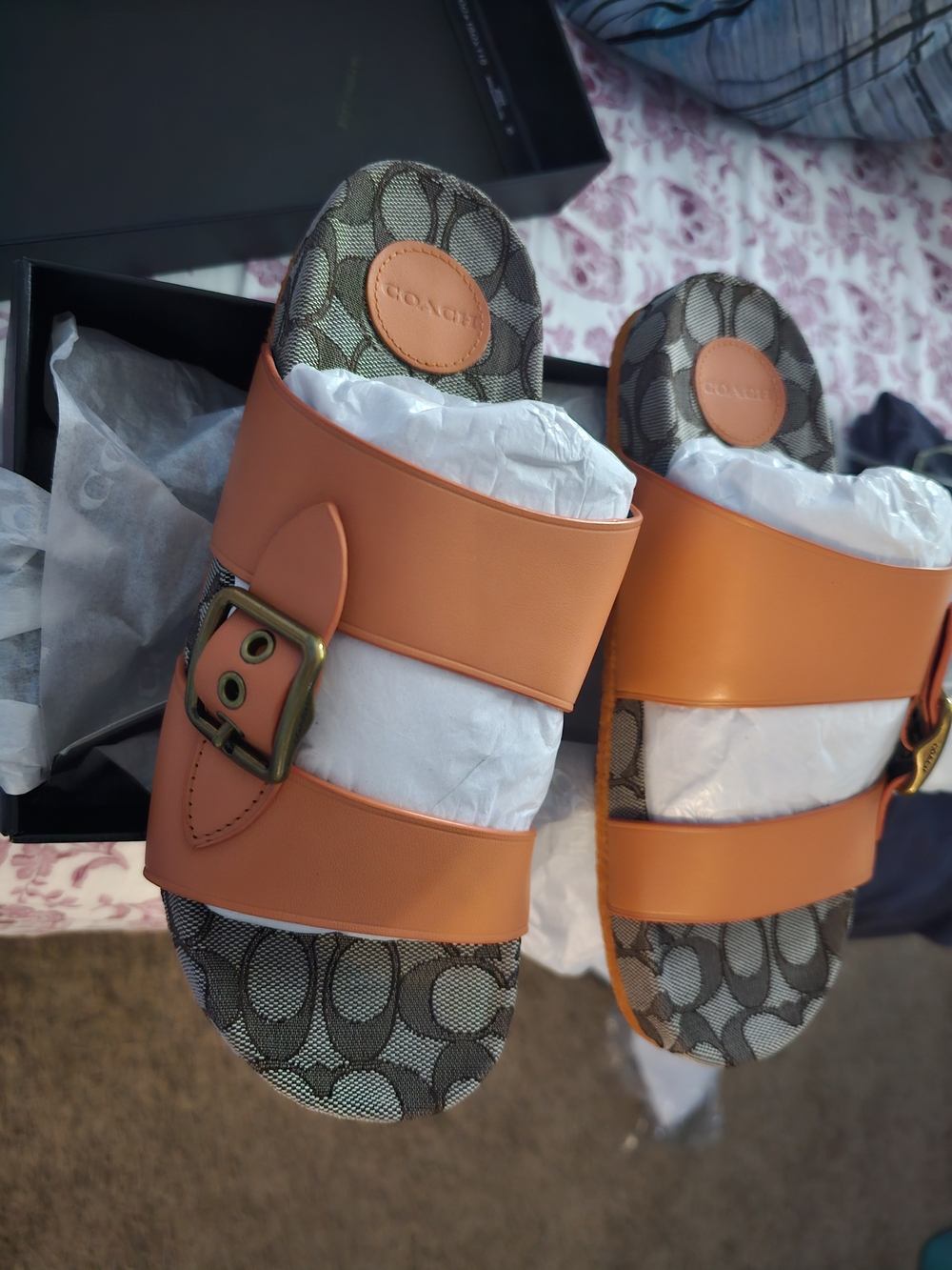 COACH Orange Logo Monogram Slide Sandals